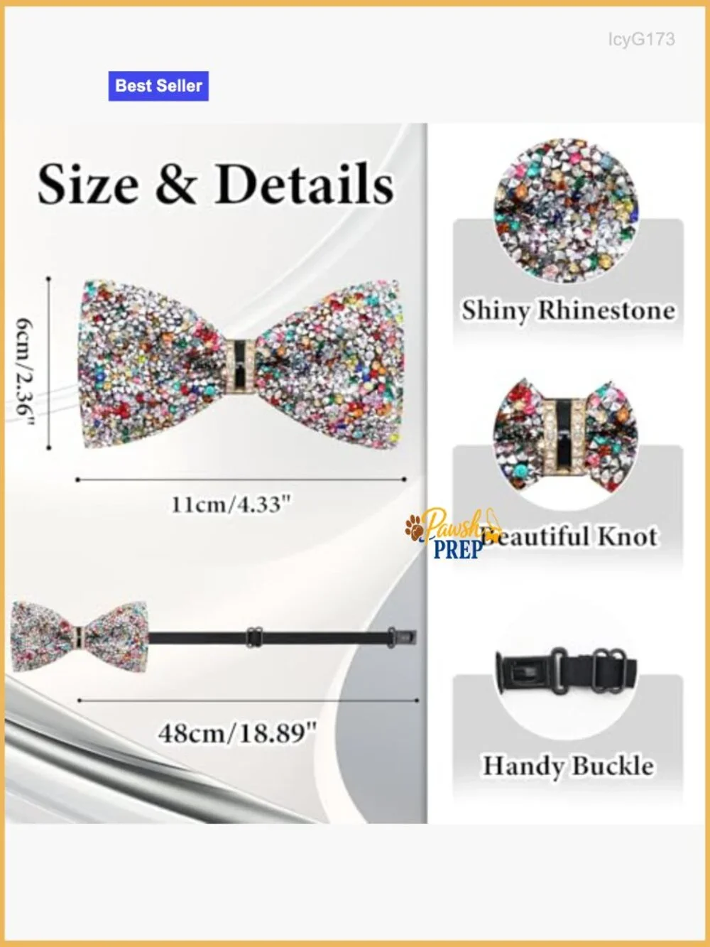 Rhinestone Sparkle Bow Tie for Men, Adjustable Pre-tied Wedding Party Prom